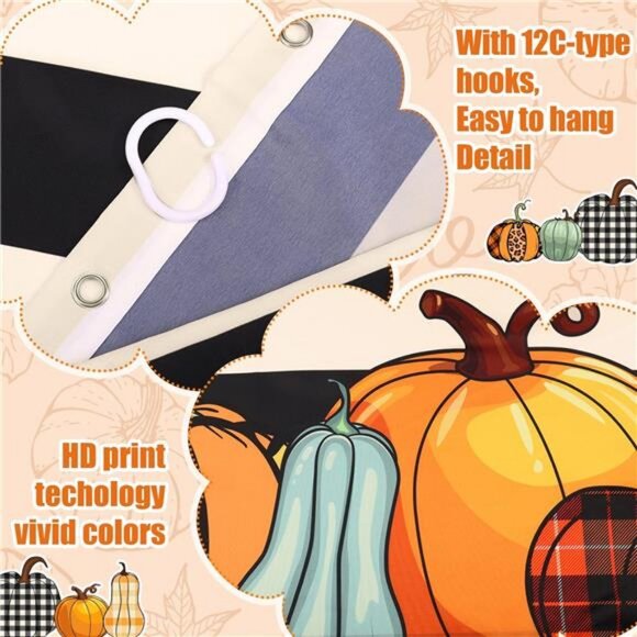 Preboun 4 Pcs Fall Pumpkin Shower Curtain Set 72" Autumn‎ Farmhouse Bathroom - Picture 6 of 8